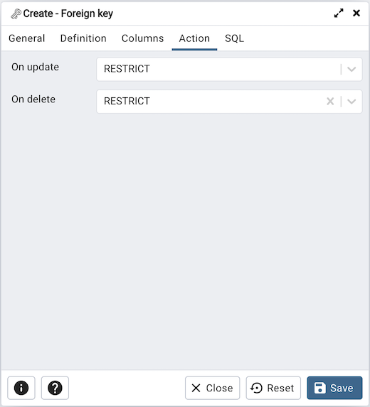 Table dialog foreign key constraint action