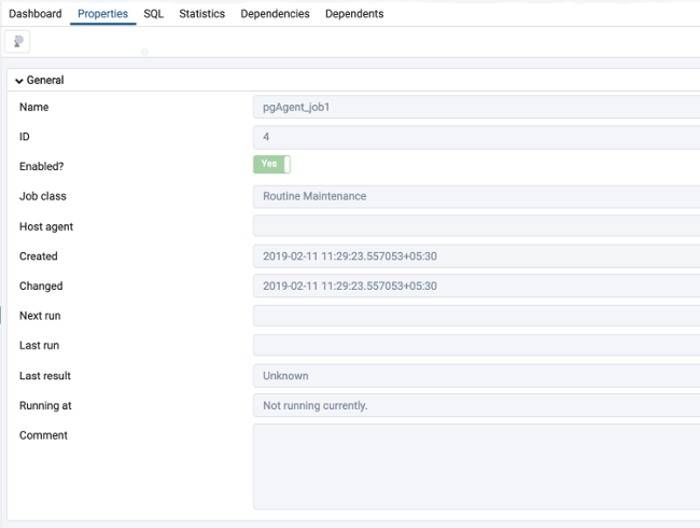 pgAgent object properties