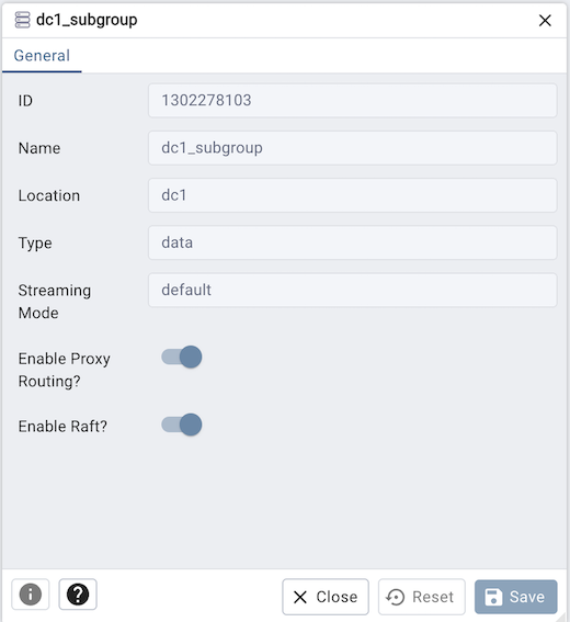 Replication Group Node Dialog general tab