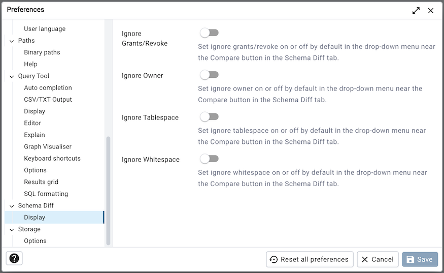 Preferences schema diff