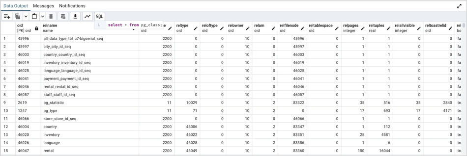 Query tool output panel