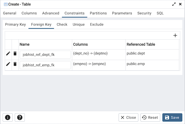 Table dialog foreign key constrain