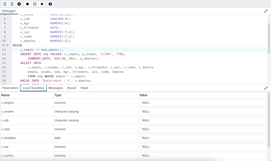 Debugger local variables tab