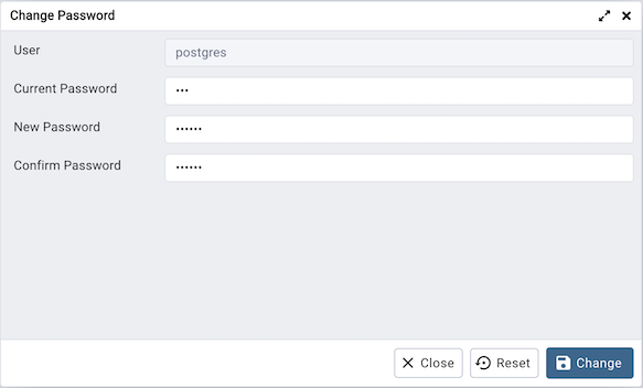 Change database password dialog