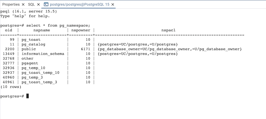 PSQL tool window