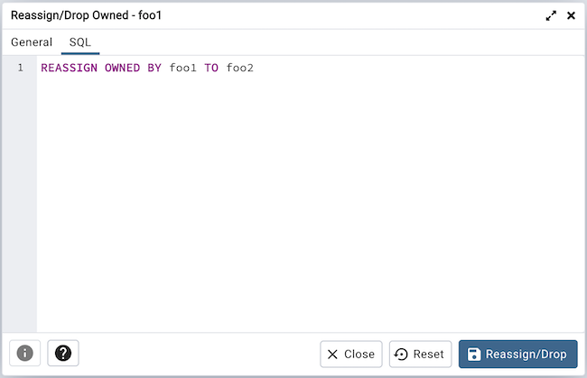 Reassign/Drop Own dialog sql